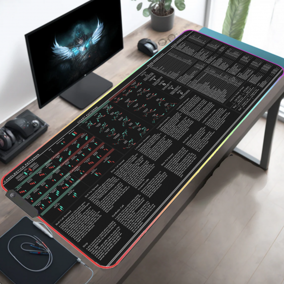 Word Excel Shortcuts Candlesticks Reversal Indicators Extra Large Thick RGB Mousepad Led Stock Market Day Trader Crypto Gift Investor HG