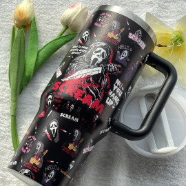 Ghostface Scream Horror Halloween 40 oz Tumbler for Scary Movies Fans HFN, Nightmare Coffee 40oz Tumbler